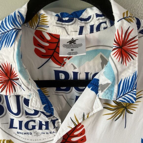Anheuser Busch Men's Tropical Hawaiian Shirt White, Short Sleeve, Busch Light - Picture 6 of 14